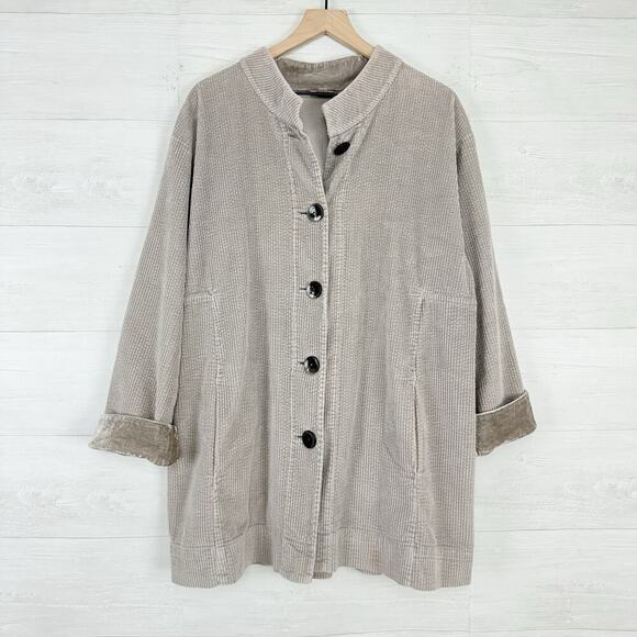 J.Jill Womens XL Corduroy Button Up Jacket Shacket Taupe Pockets Utility Chore - Picture 1 of 15